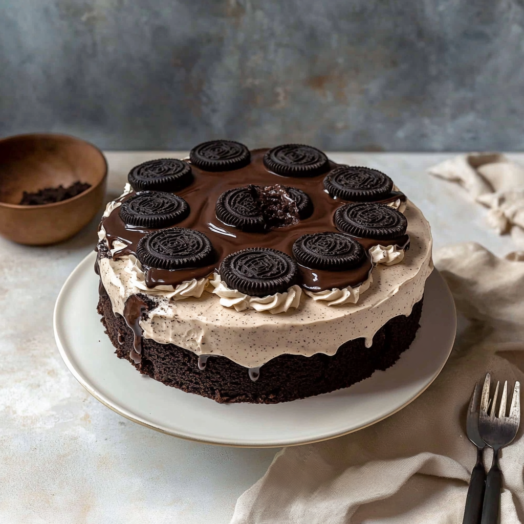Recipe preparation for Oreo Ice Cream Cake