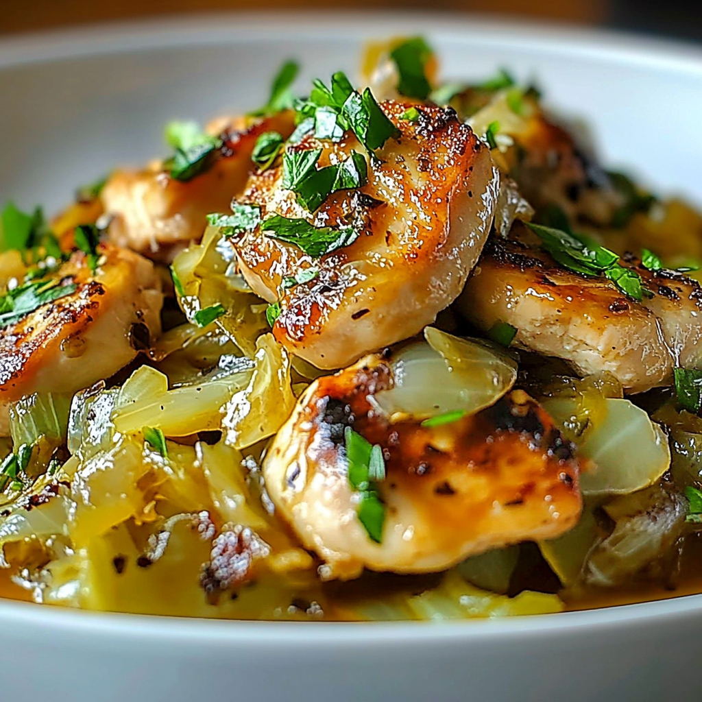 Recipe preparation for Sautéed Garlic Cabbage Chicken