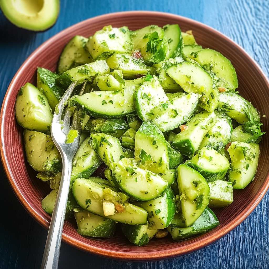 Recipe preparation for Avocado Cucumber Salad Recipe