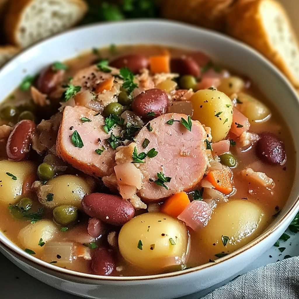 Recipe preparation for Crockpot Ham, Green Beans and Potatoes