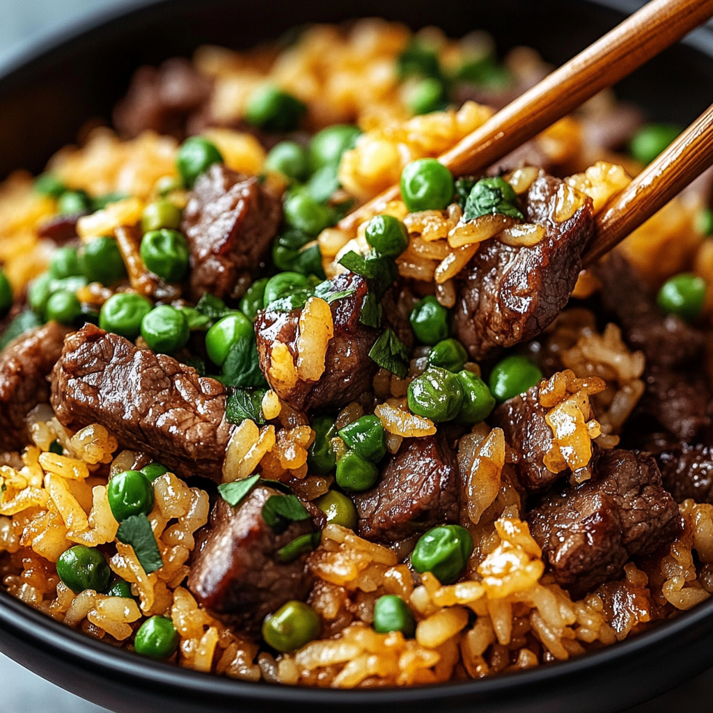 Recipe preparation for Garlic Butter Steak Fried Rice