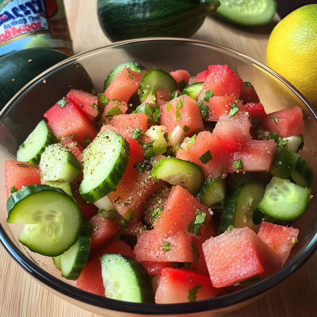 Recipe preparation for Mexican Watermelon Cucumber Salad
