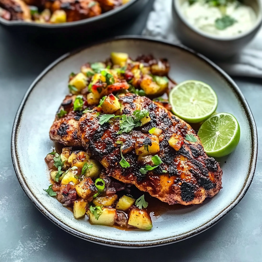 Recipe preparation for Caribbean Jerk Chicken with Pineapple Salsa