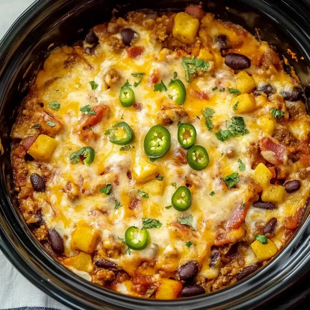 Recipe preparation for Slow Cooker Taco Casserole