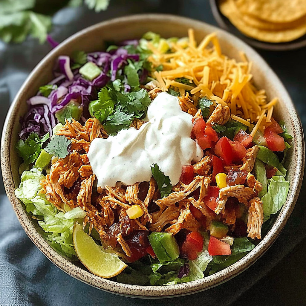 Recipe preparation for Shredded Chicken Taco Salad