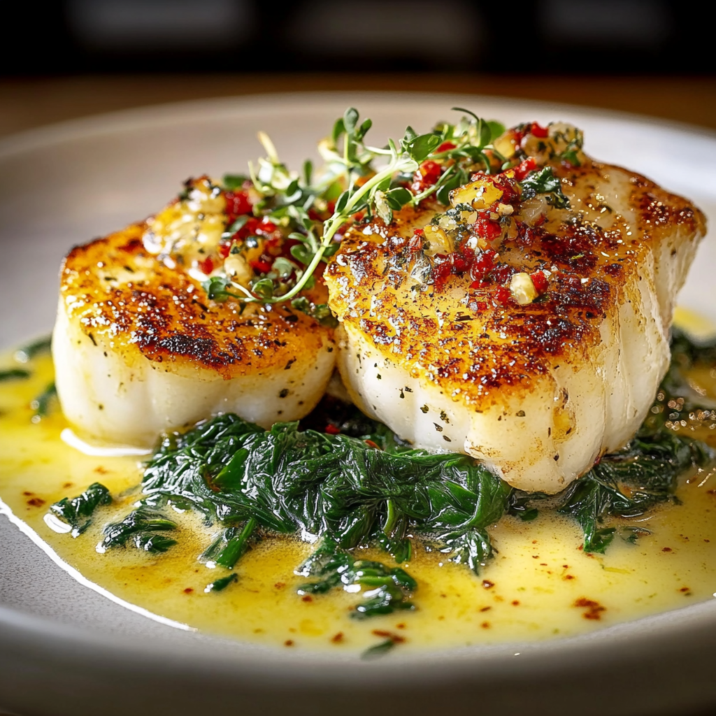 Recipe preparation for Pan-Seared Cod with Garlic Cream Sauce