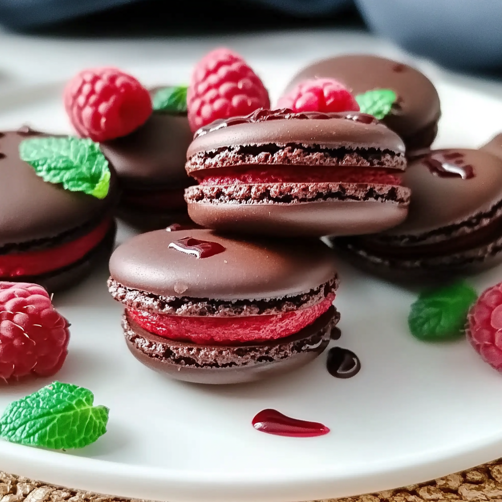 Recipe preparation for Dark Chocolate Raspberry Macarons