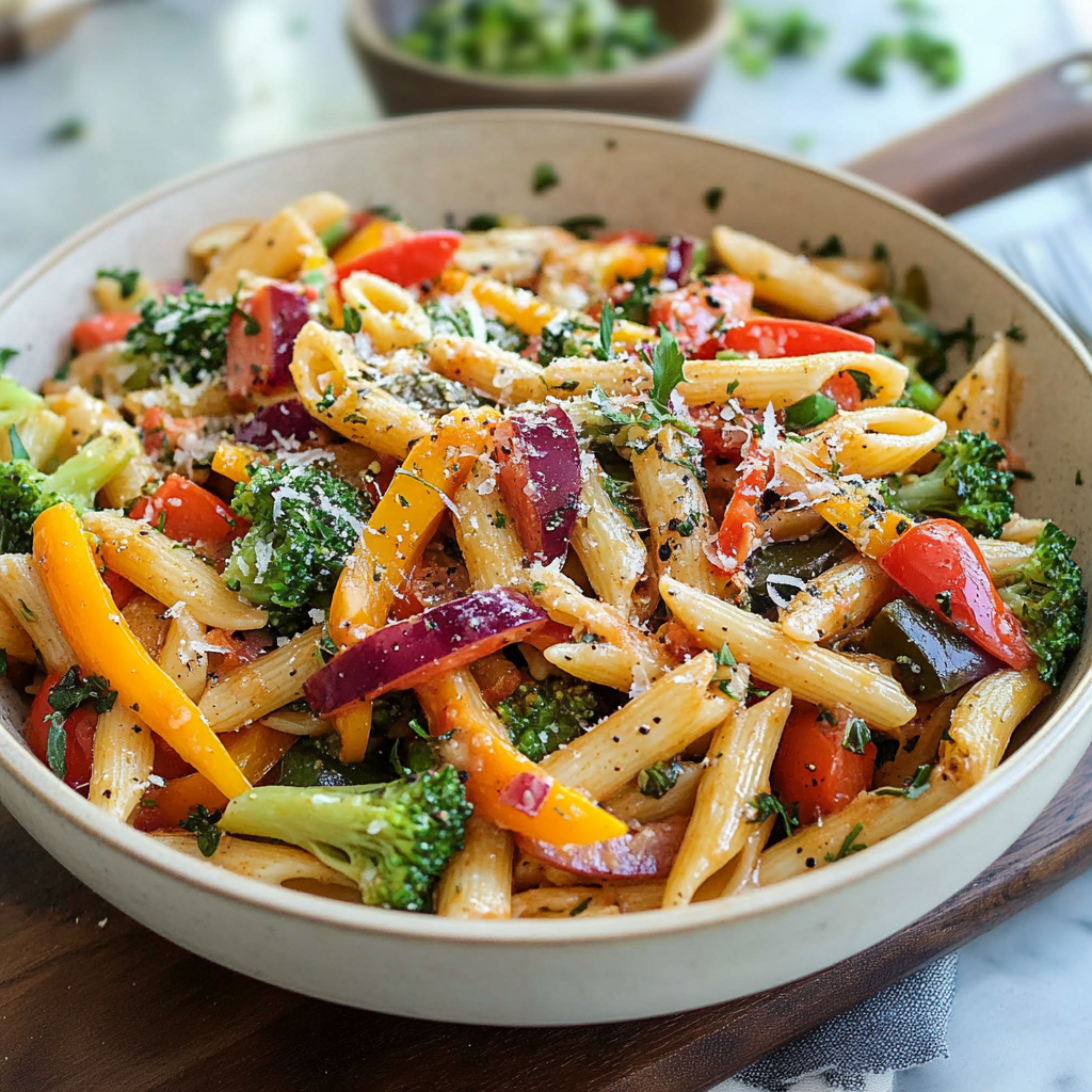 Recipe preparation for Delicious Pasta Primavera Bowl