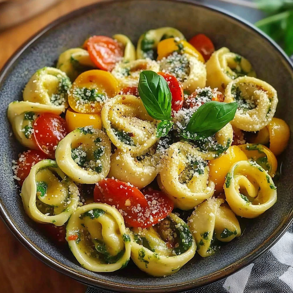 Recipe preparation for Tortellini Summer Veggies Plate