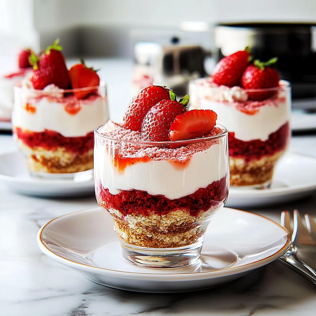 Recipe preparation for Strawberry Cheesecake Parfaits