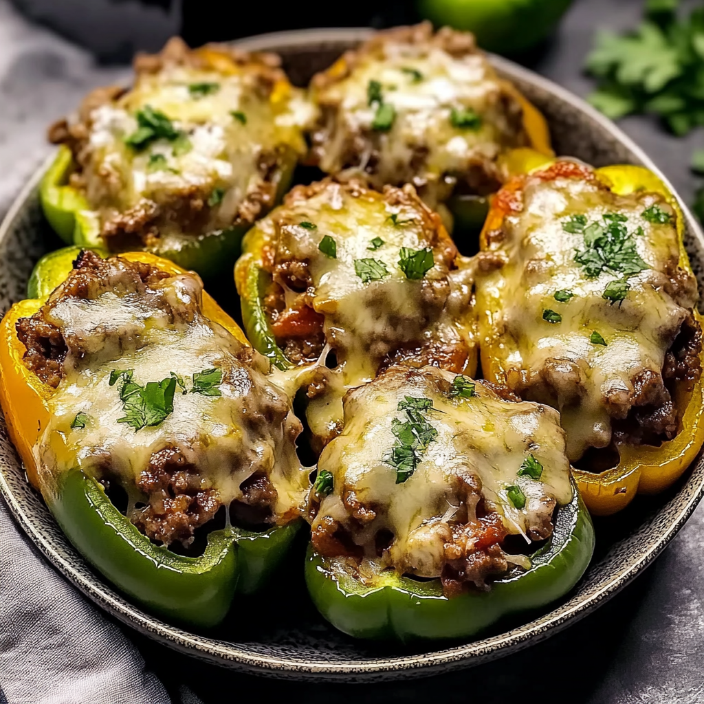 Recipe preparation for Philly Cheesesteak Stuffed Peppers