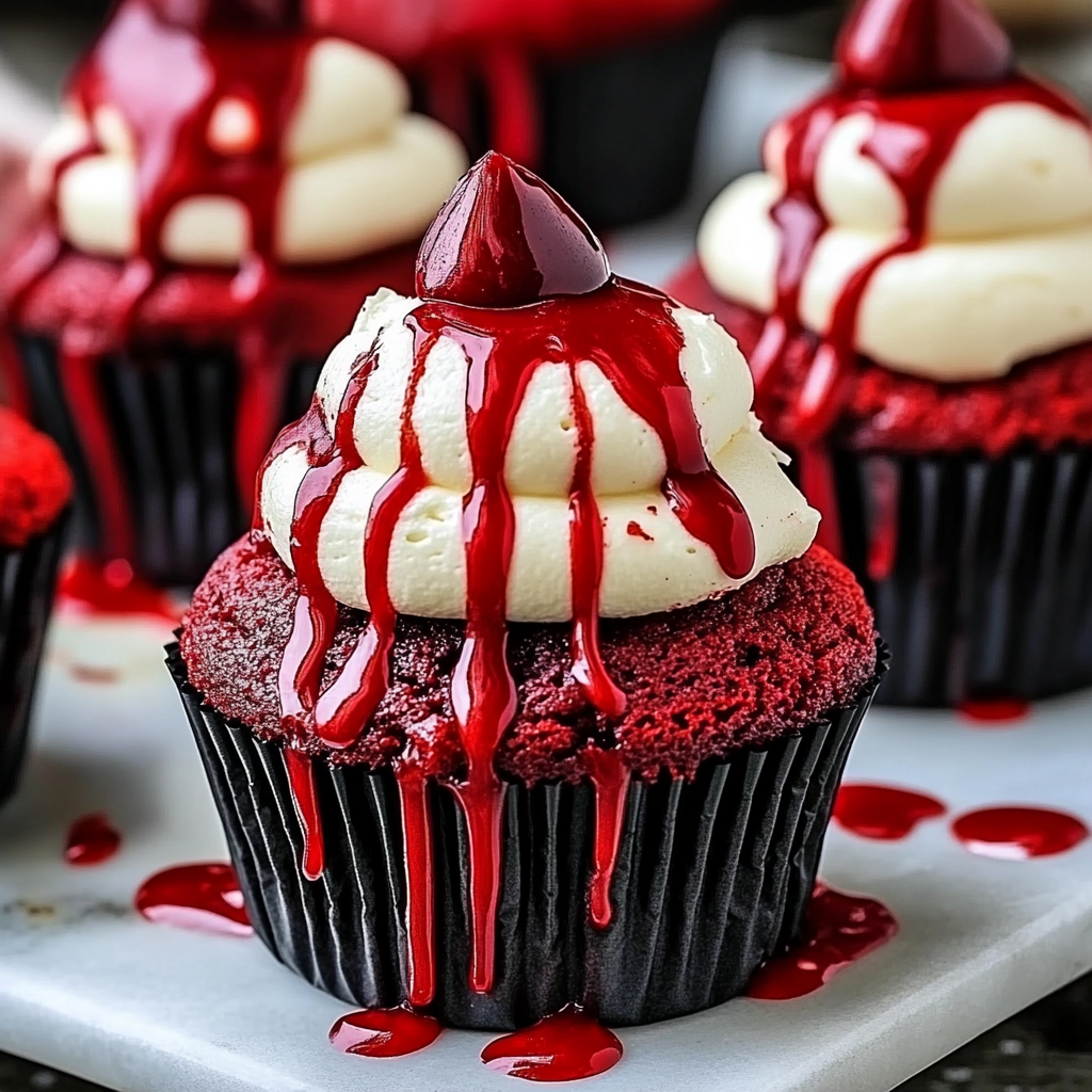 Recipe preparation for Spooky Red Velvet Halloween Cupcakes