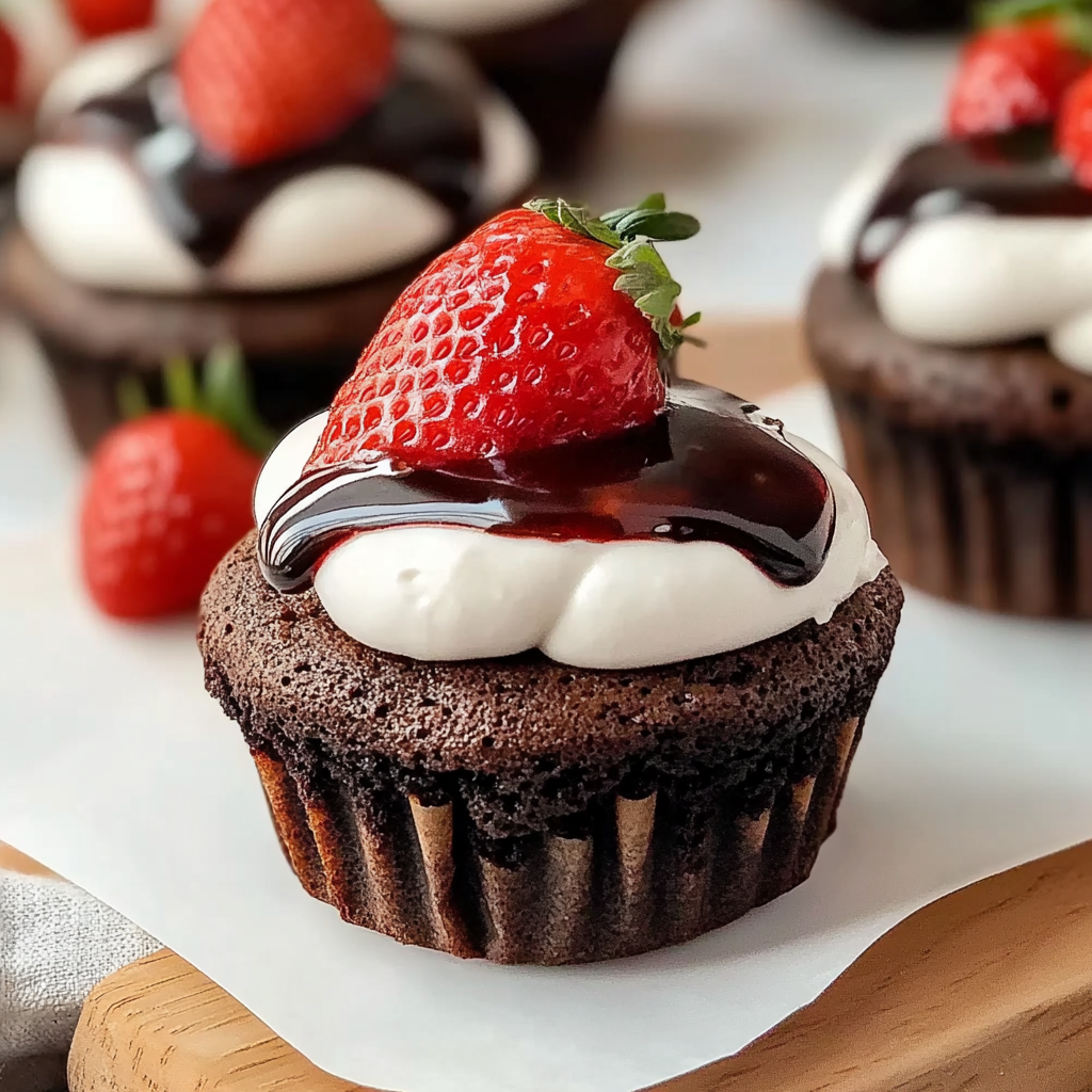 Recipe preparation for Strawberry Shortcake Brownie Cupcakes