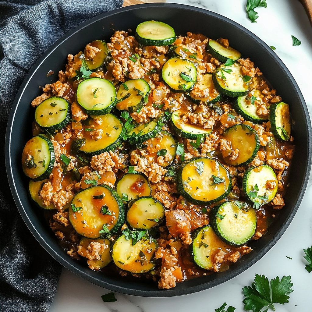 Recipe preparation for Ground Turkey and Zucchini Skillet