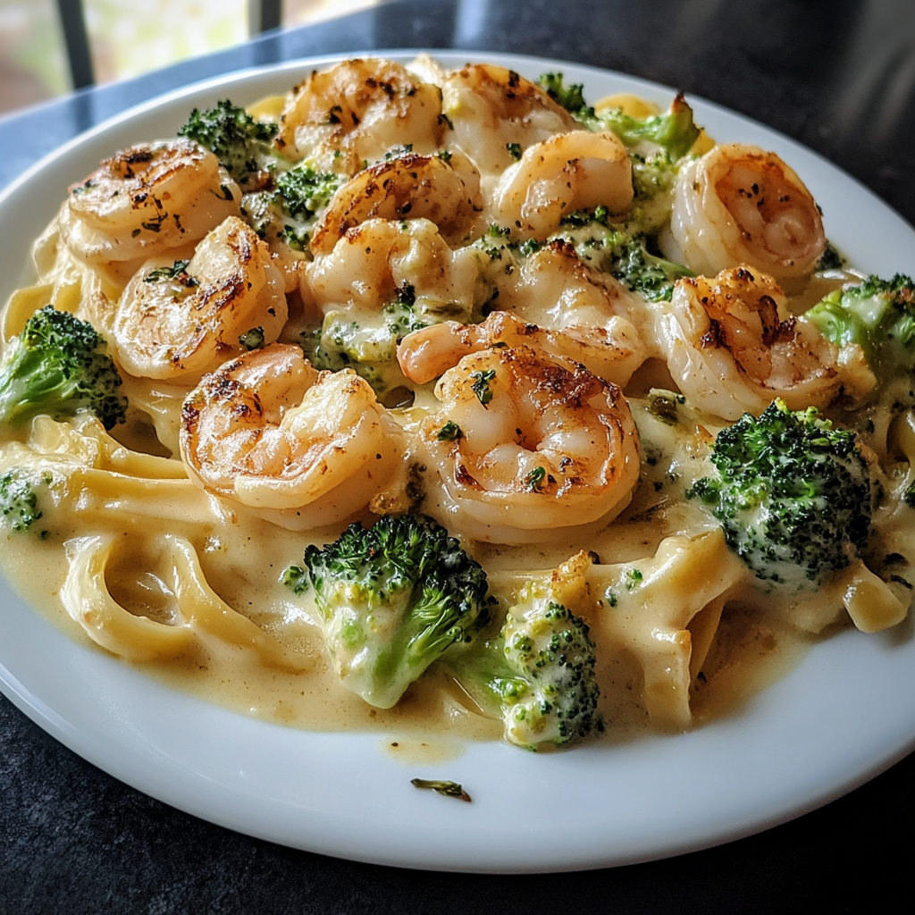 Recipe preparation for Creamy Shrimp Broccoli Alfredo