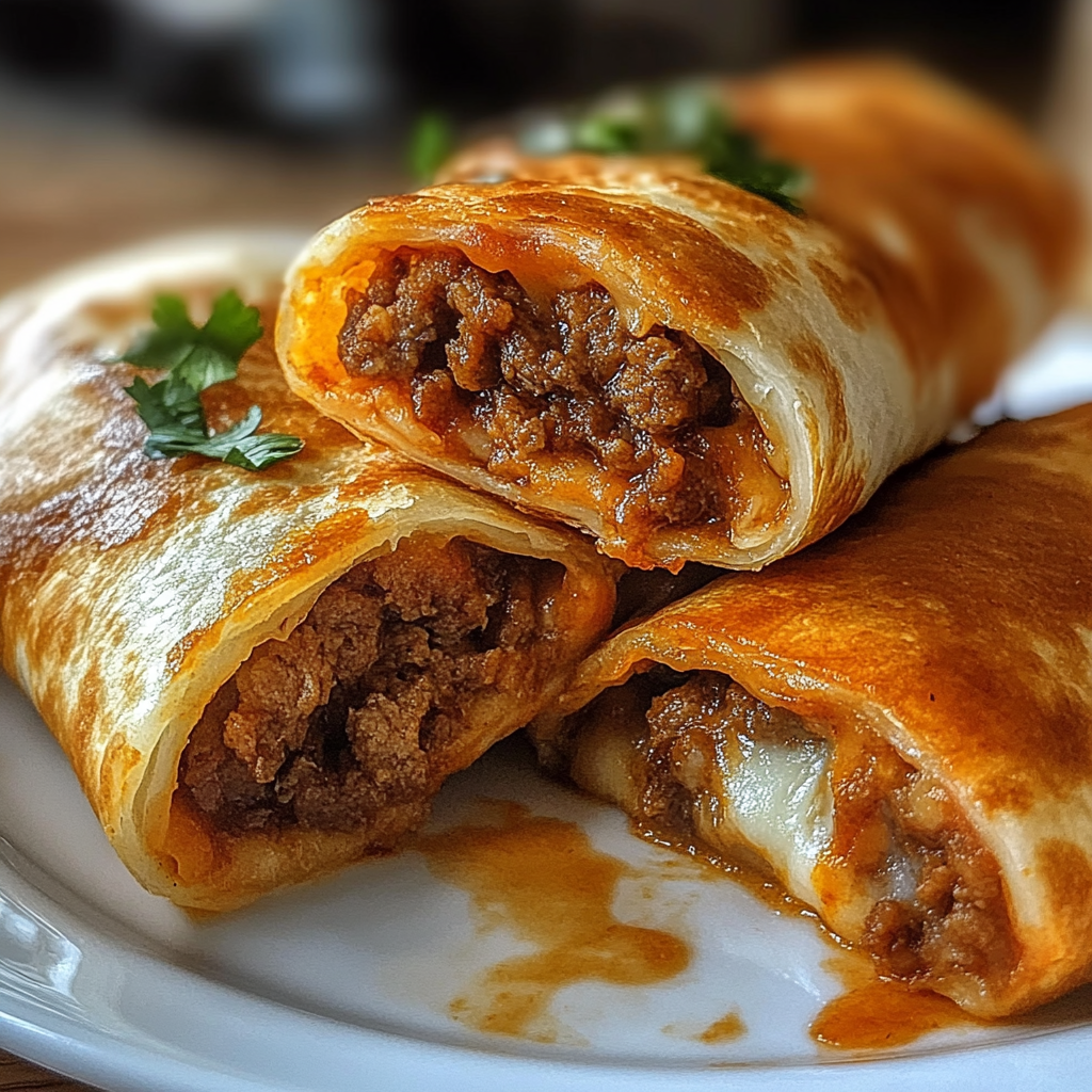 Recipe preparation for Crispy Beef Cheese Chimichangas