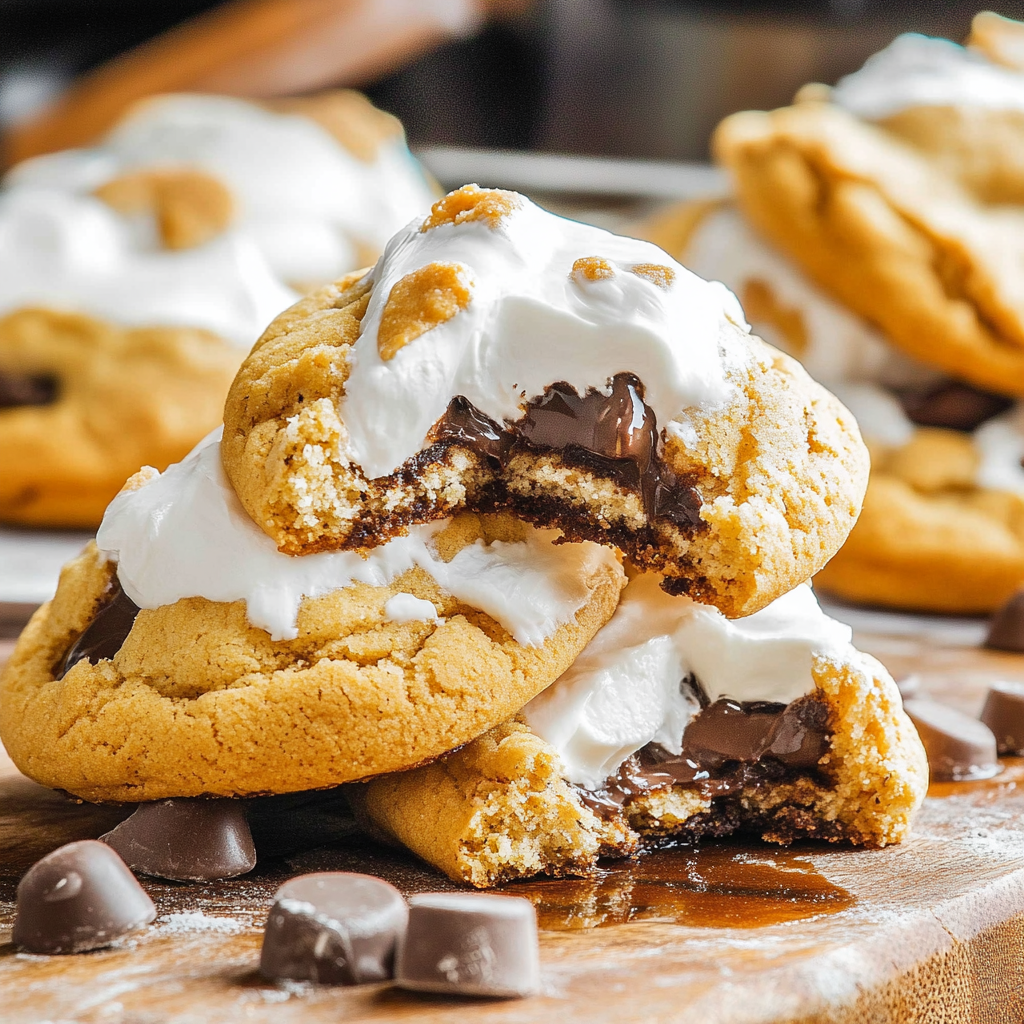 Recipe preparation for S’mores Stuffed Cookies