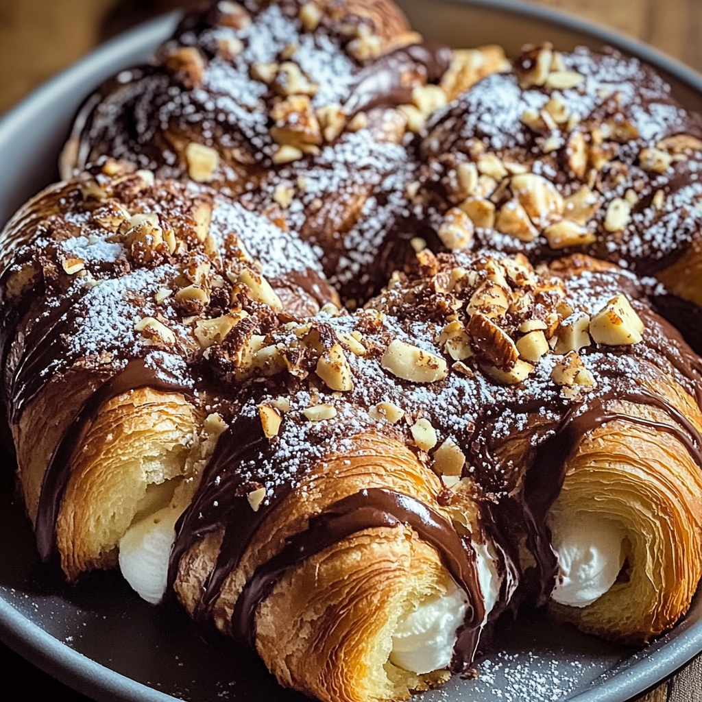 Recipe preparation for Chocolate Hazelnut Croissant Bake