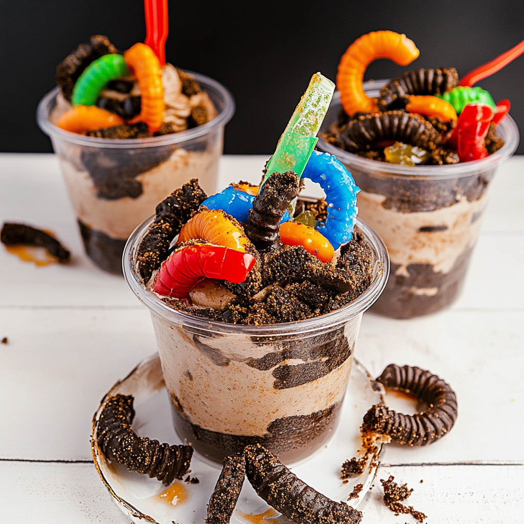 Recipe preparation for Dirt and Worms Pudding Cups