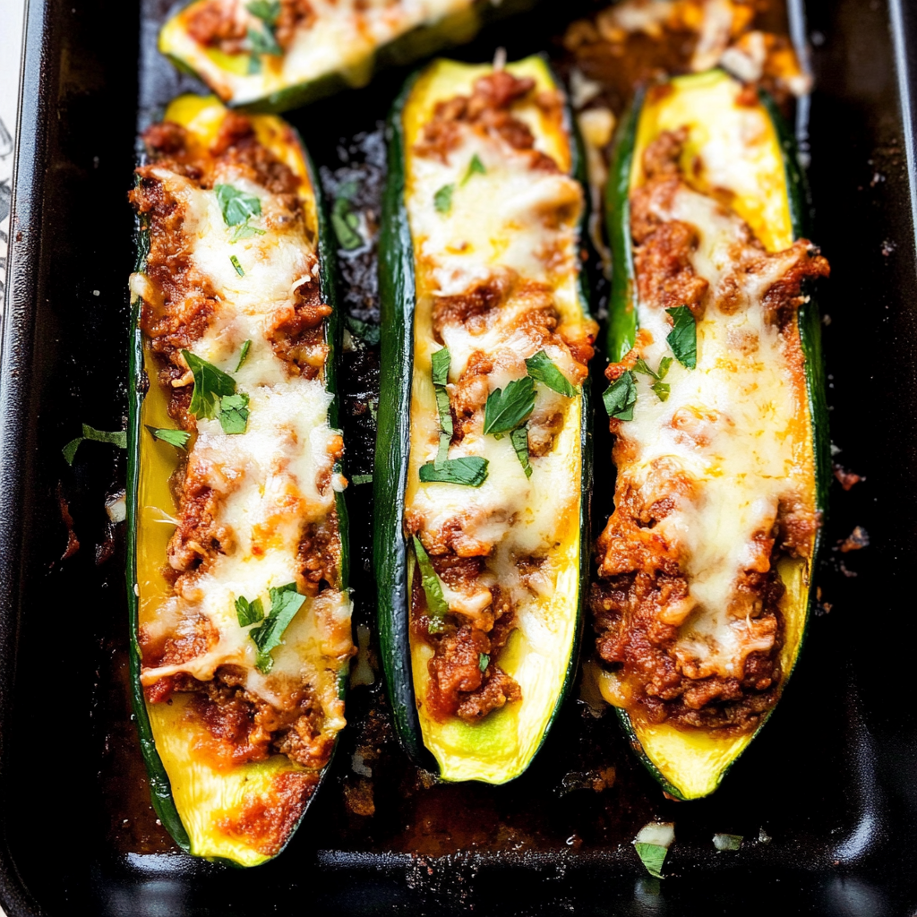 Recipe preparation for 30-Min Ground Beef Zucchini Boats