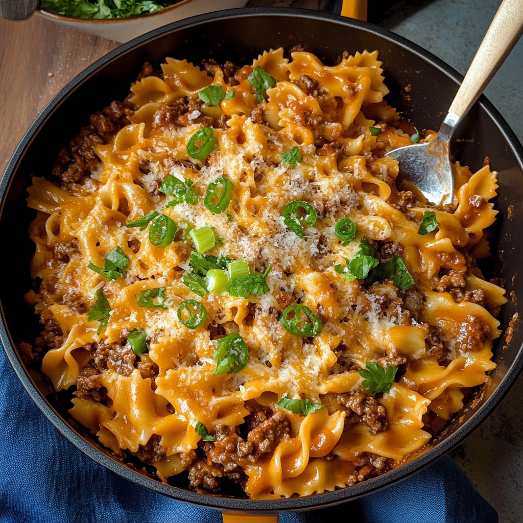 Recipe preparation for Cheeseburger Pasta