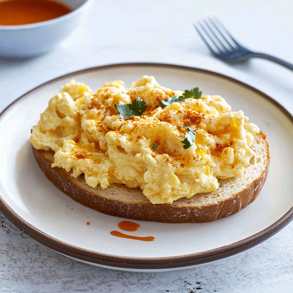 Recipe preparation for Miso Butter Scrambled Eggs