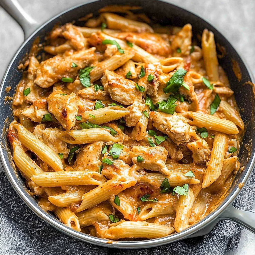 Recipe preparation for Cajun Cream Cheese Chicken Pasta Bake