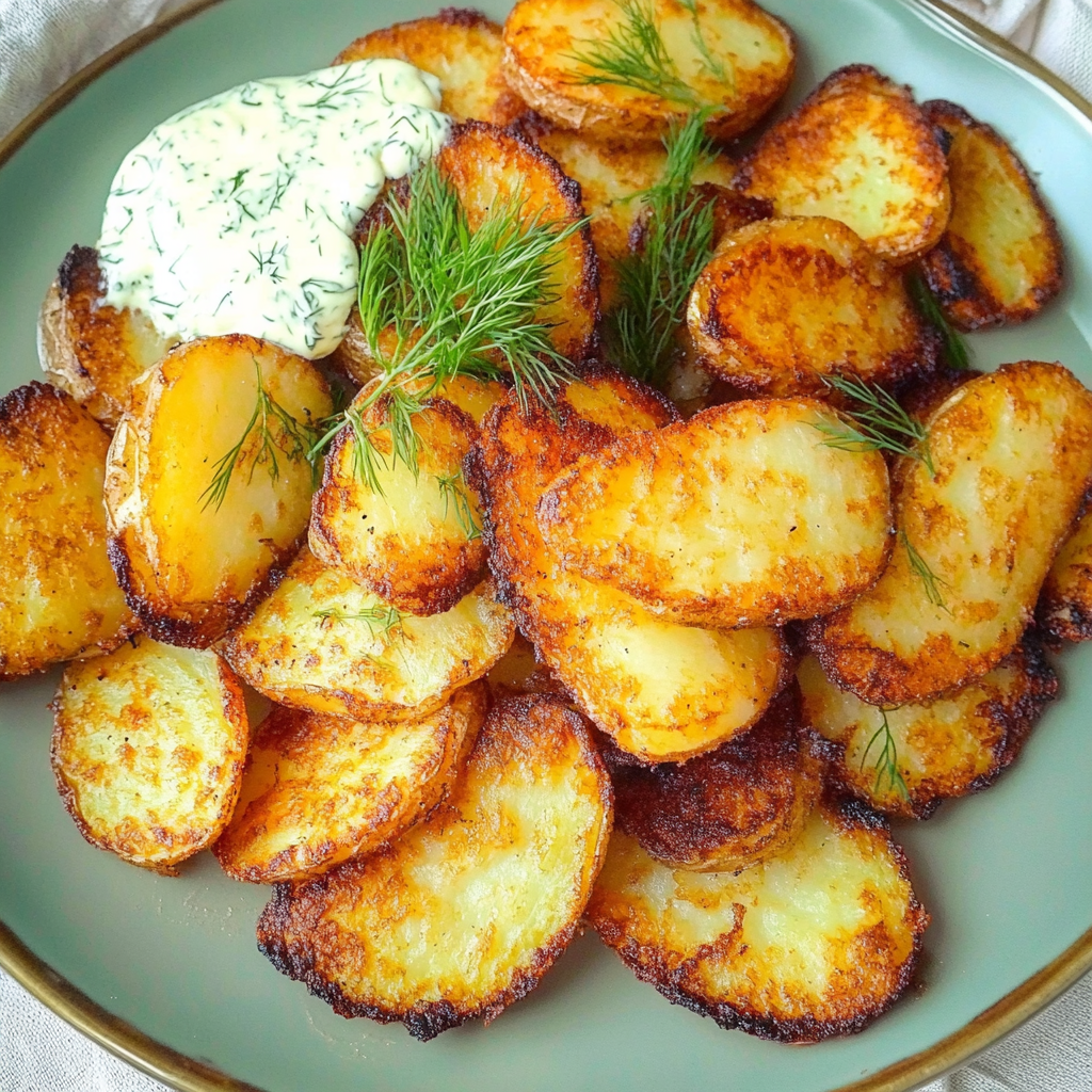 Recipe preparation for Crispy Lemon Potatoes with Dill Whipped Ricotta