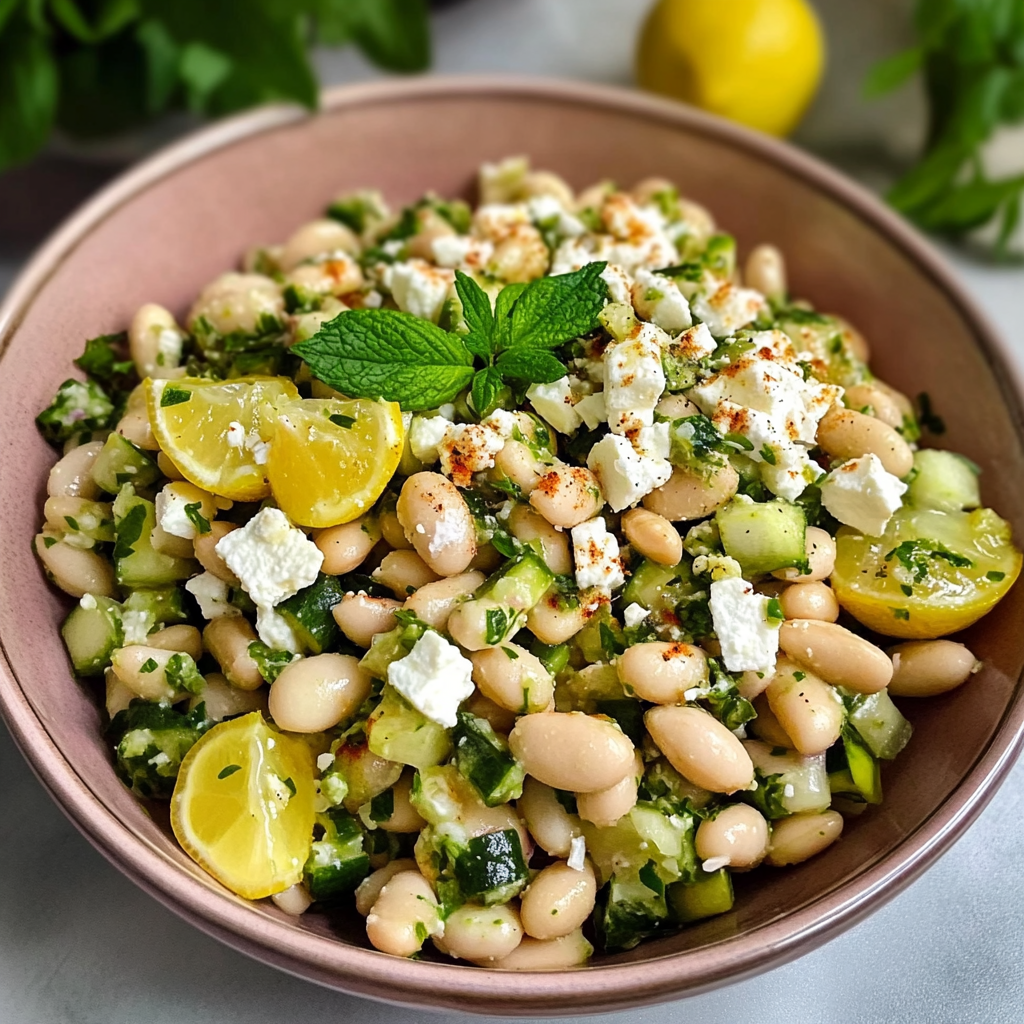 Recipe preparation for Mediterranean White Bean Salad with Feta & Preserved Lemon