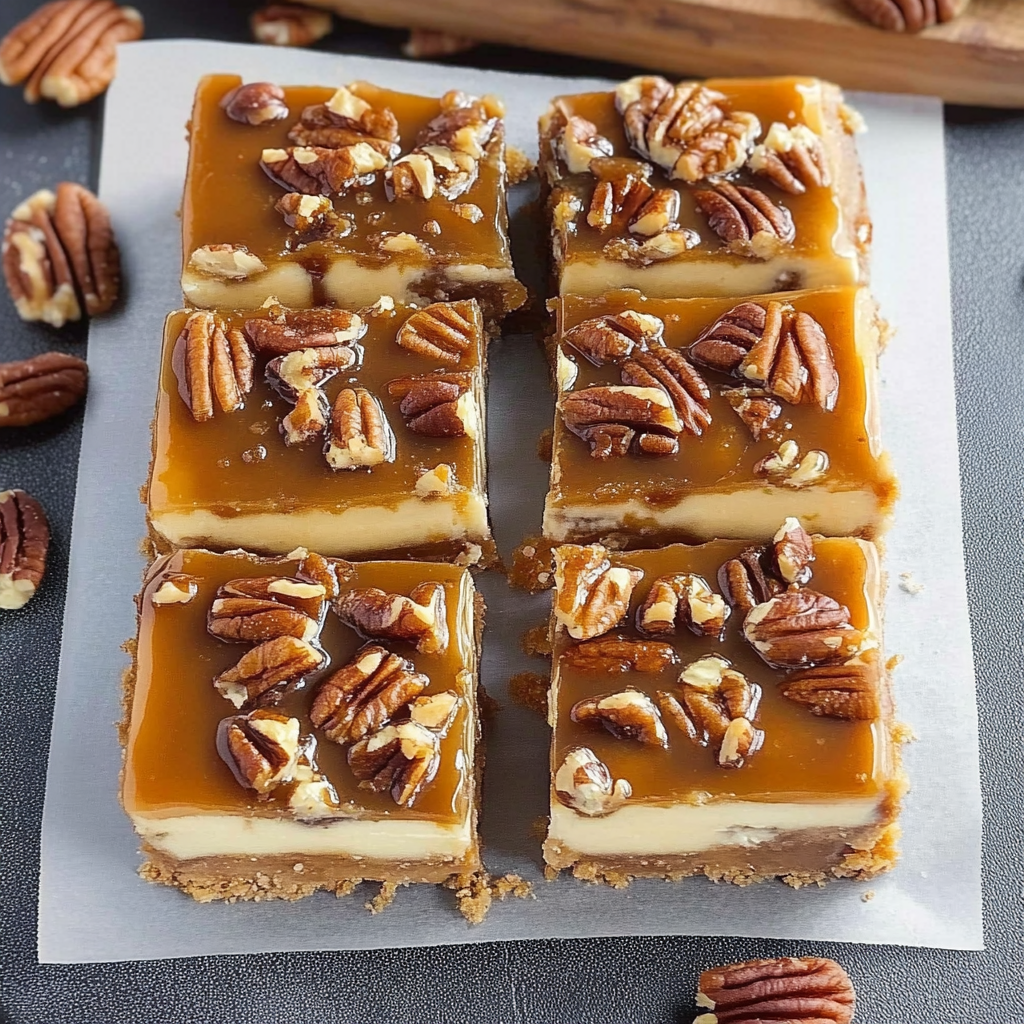 Recipe preparation for Pecan Pie Cheesecake Bars