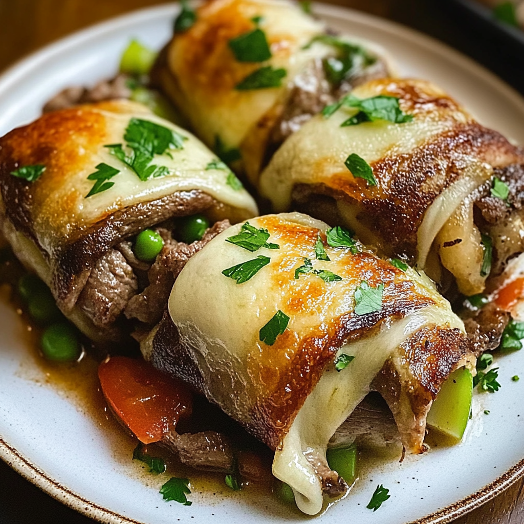 Recipe preparation for Keto Philly Cheesesteak Roll Ups