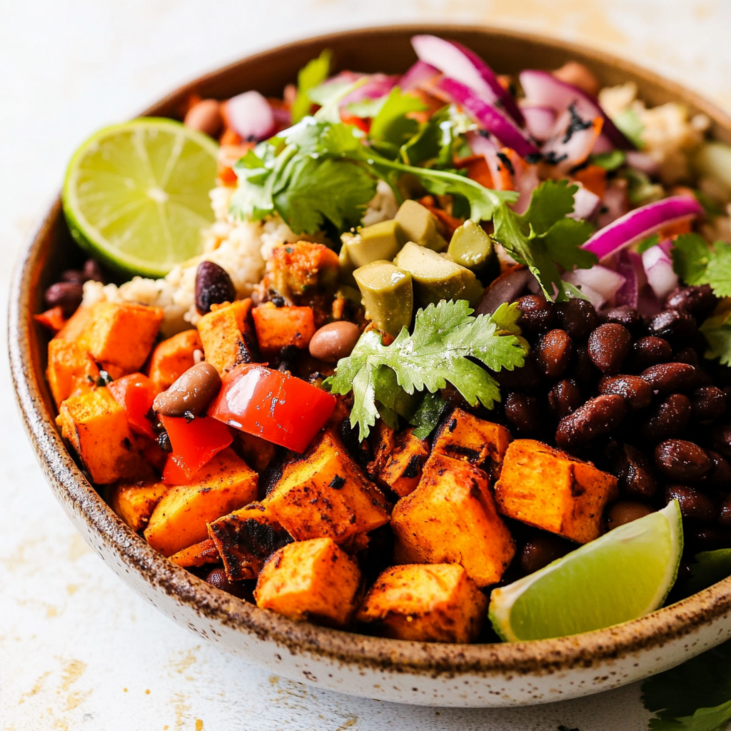 Recipe preparation for Roasted Sweet Potato Black Bean Salad