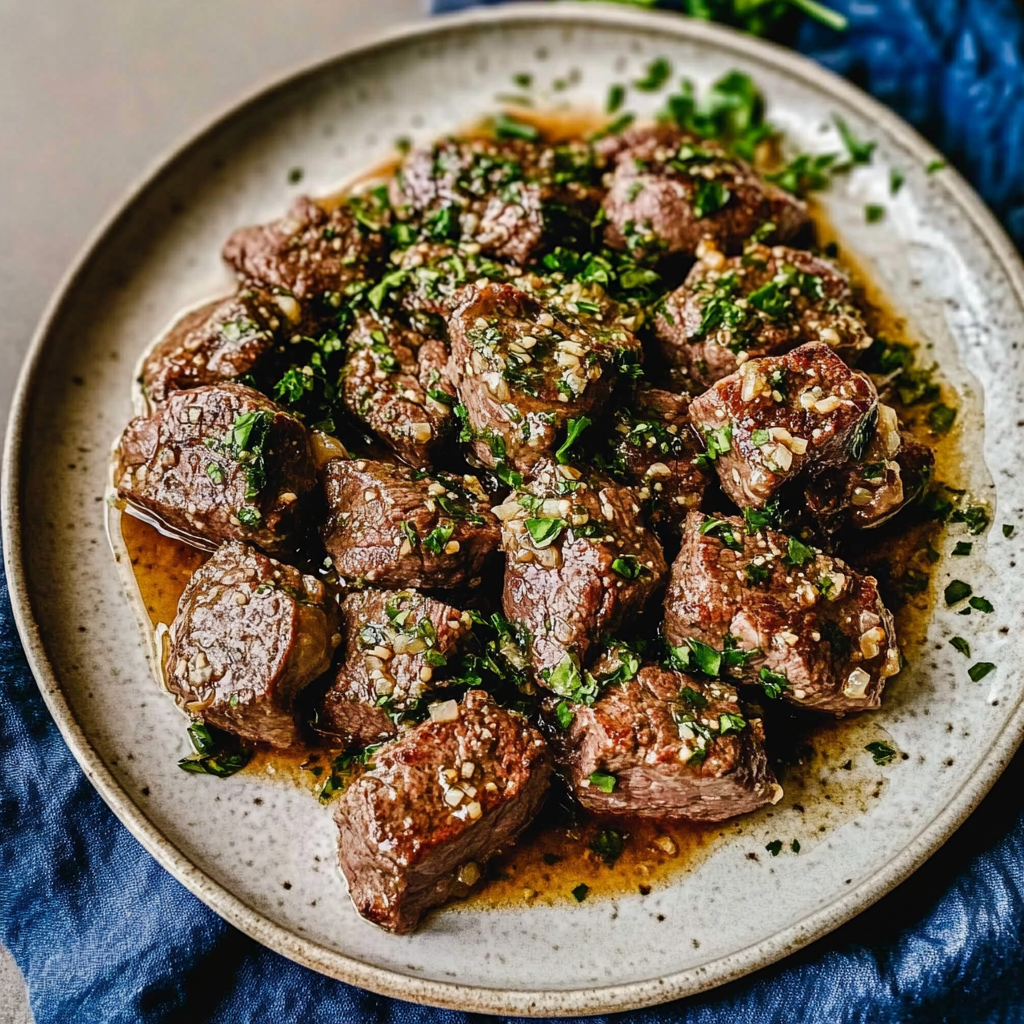 Recipe preparation for Garlic Butter Steak Bites