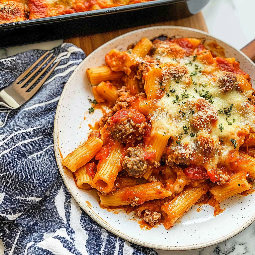 Recipe preparation for Cheesy Meatball Pasta Bake