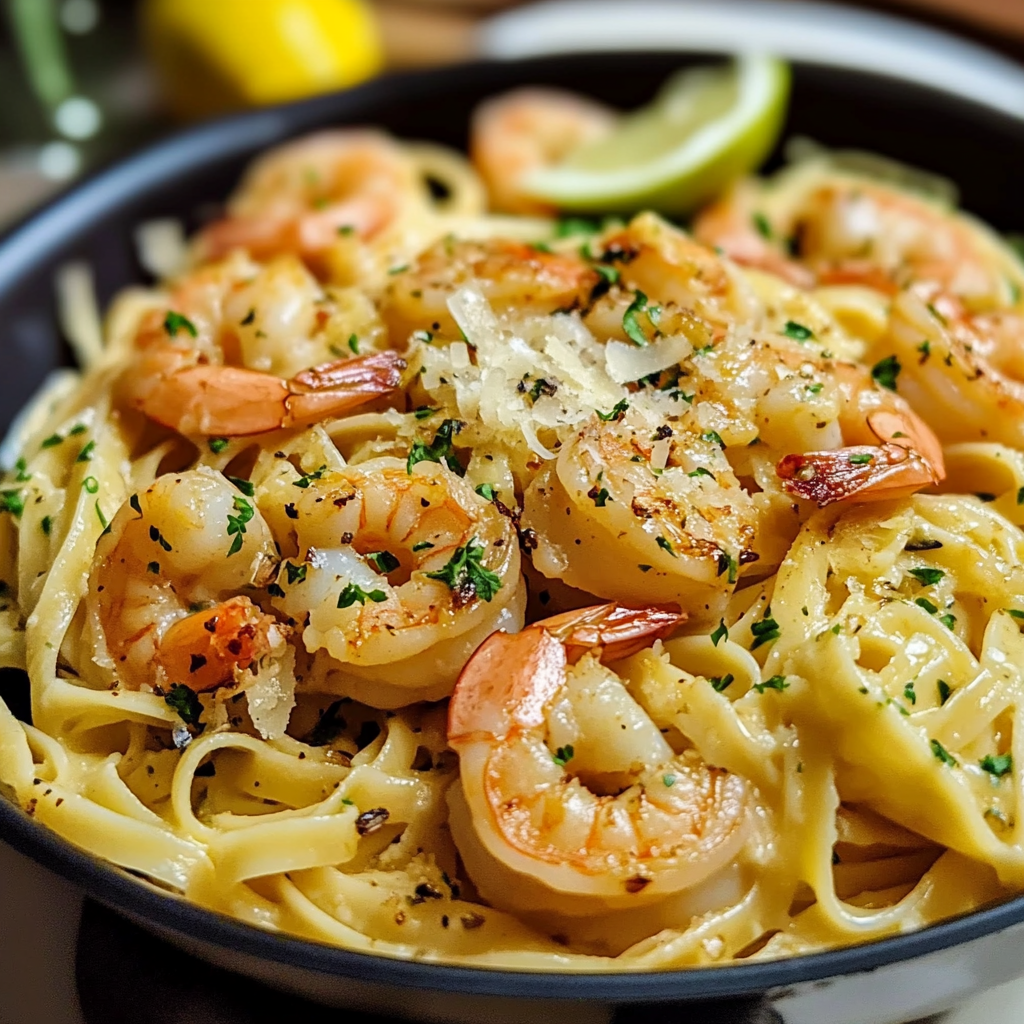 Recipe preparation for Garlic Butter Shrimp Pasta