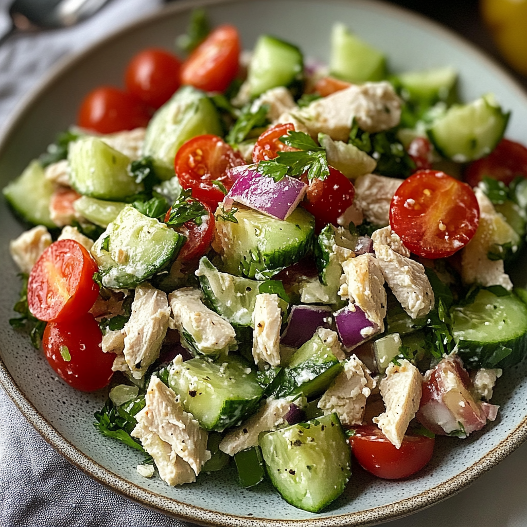 Recipe preparation for Fresh Cucumber Chicken Salad