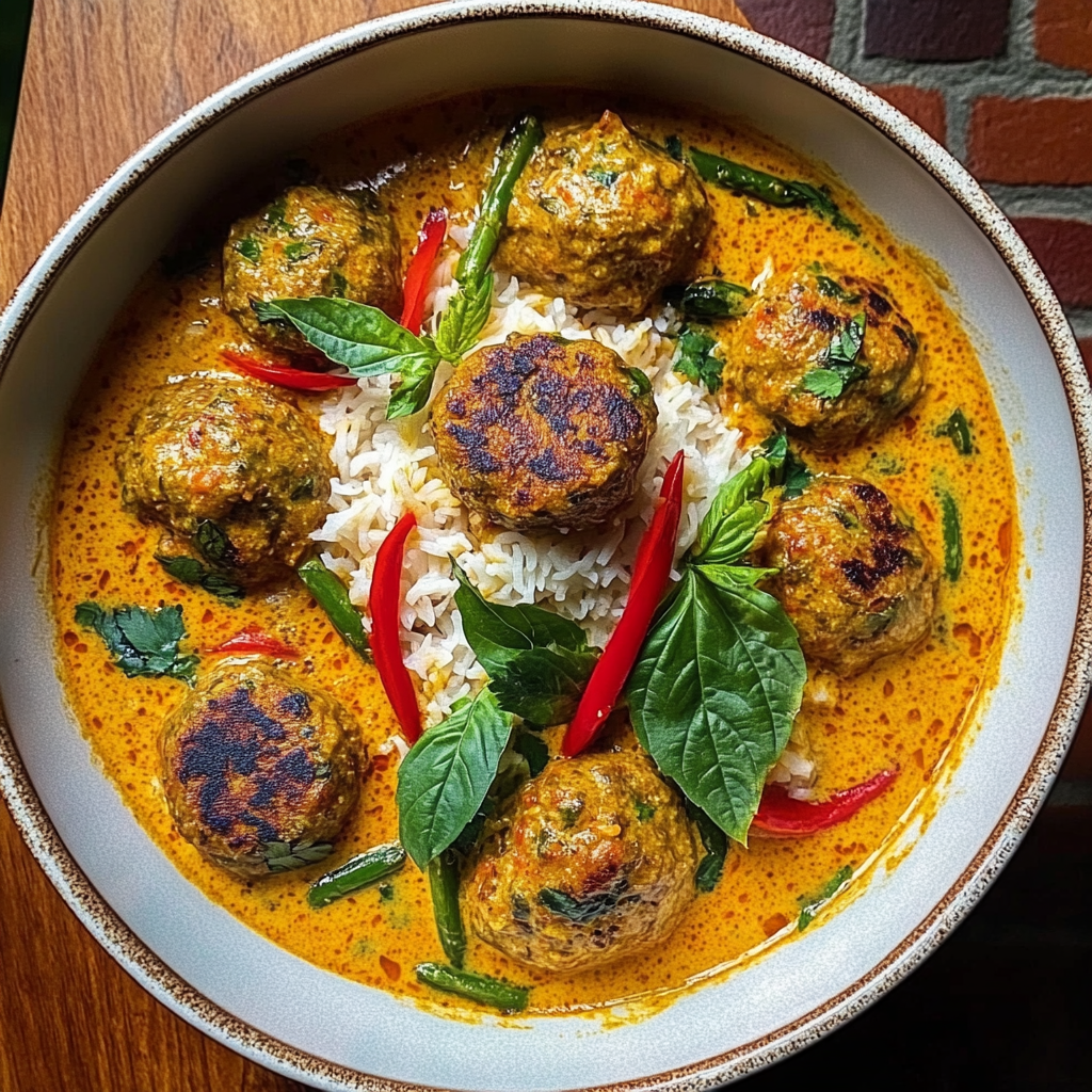 Recipe preparation for Thai Chicken Meatballs in Coconut Curry