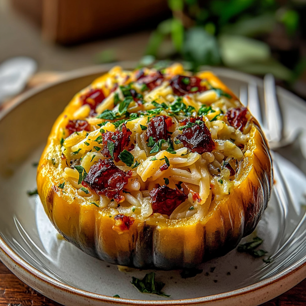 Recipe preparation for Chaos Cake Pumpkin Orzo Acorn