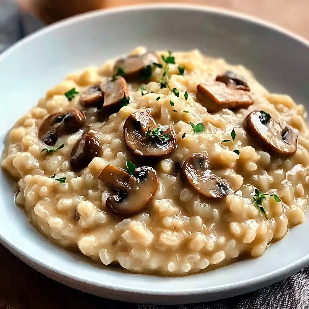Recipe preparation for Creamy Mushroom Risotto