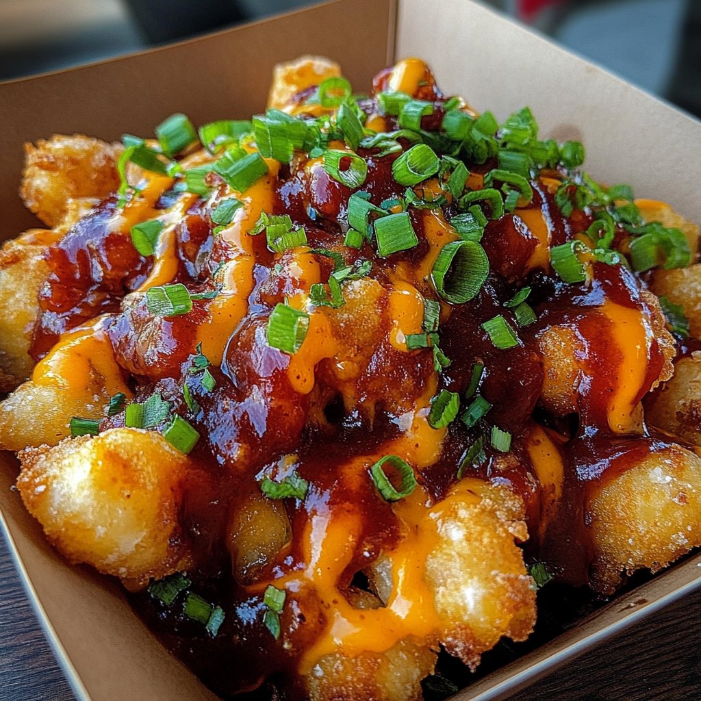 Recipe preparation for Loaded Cowboy BBQ Tater Tot Nachos