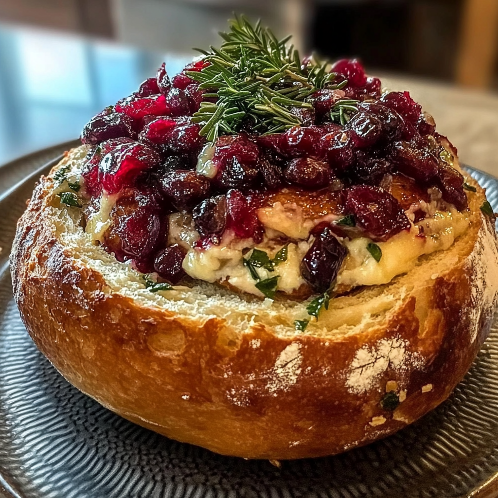 Recipe preparation for Baked Cranberry Brie Bread Bowl
