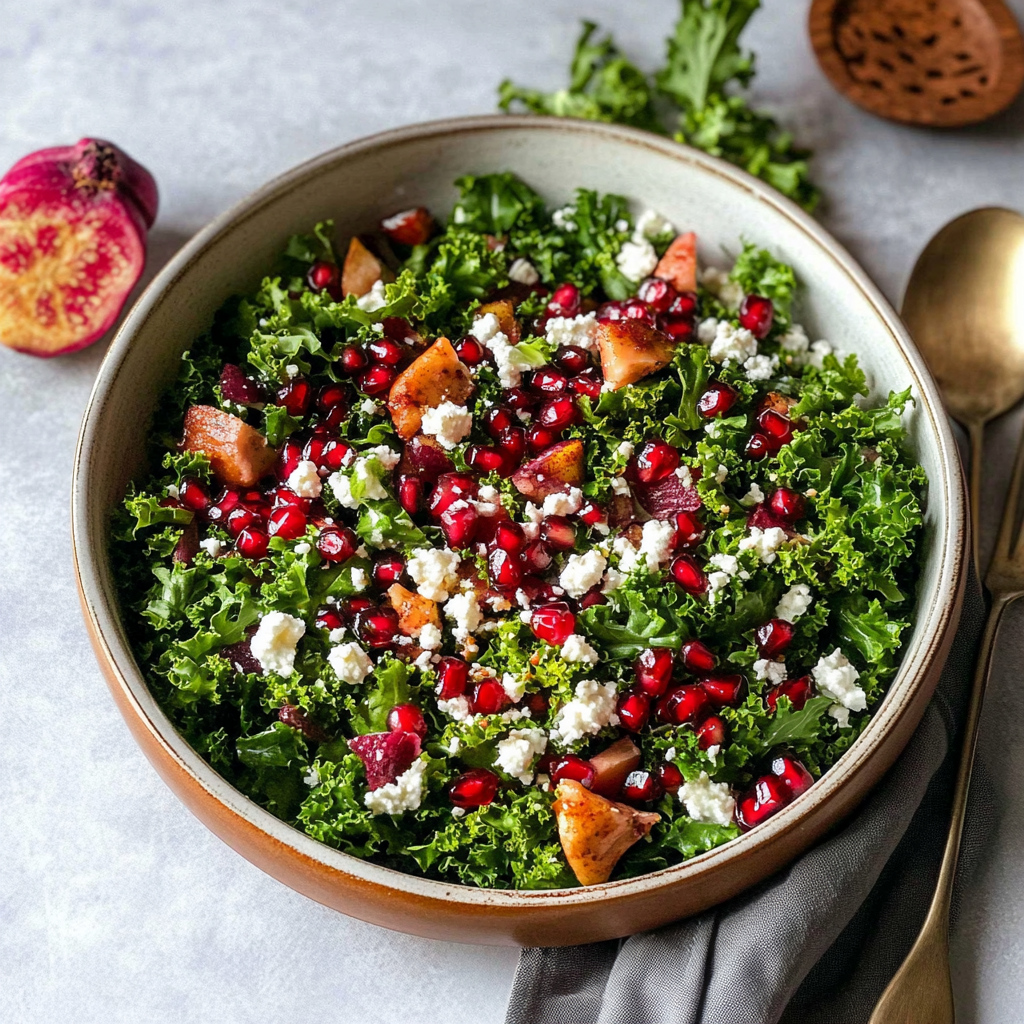 Recipe preparation for Pomegranate Kale Salad thanksgiving