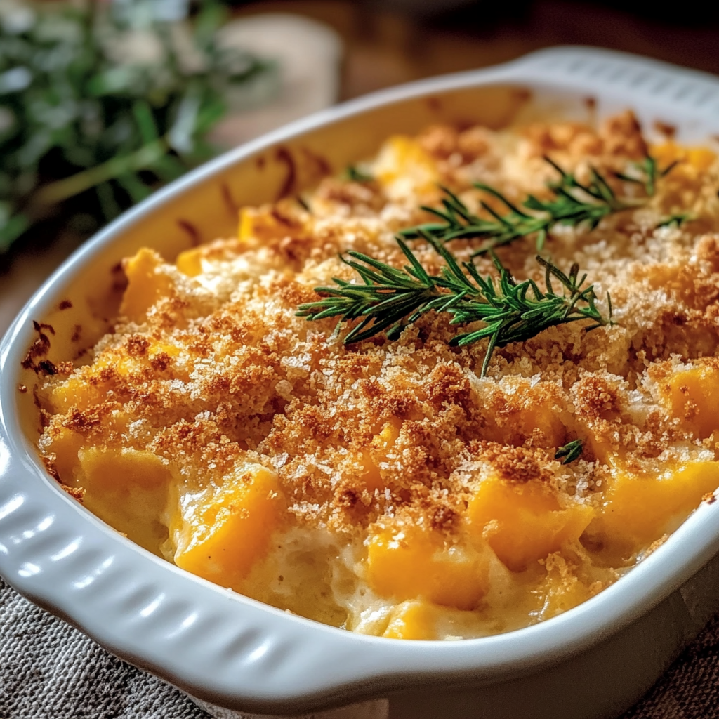 Recipe preparation for Creamy Butternut Squash Casserole