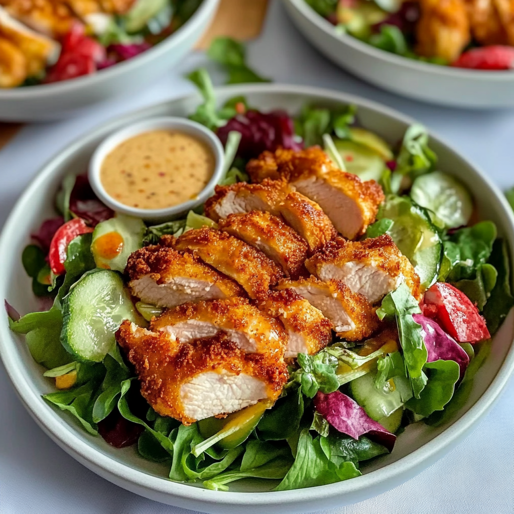 Recipe preparation for Air Fried Chicken Tender Salad
