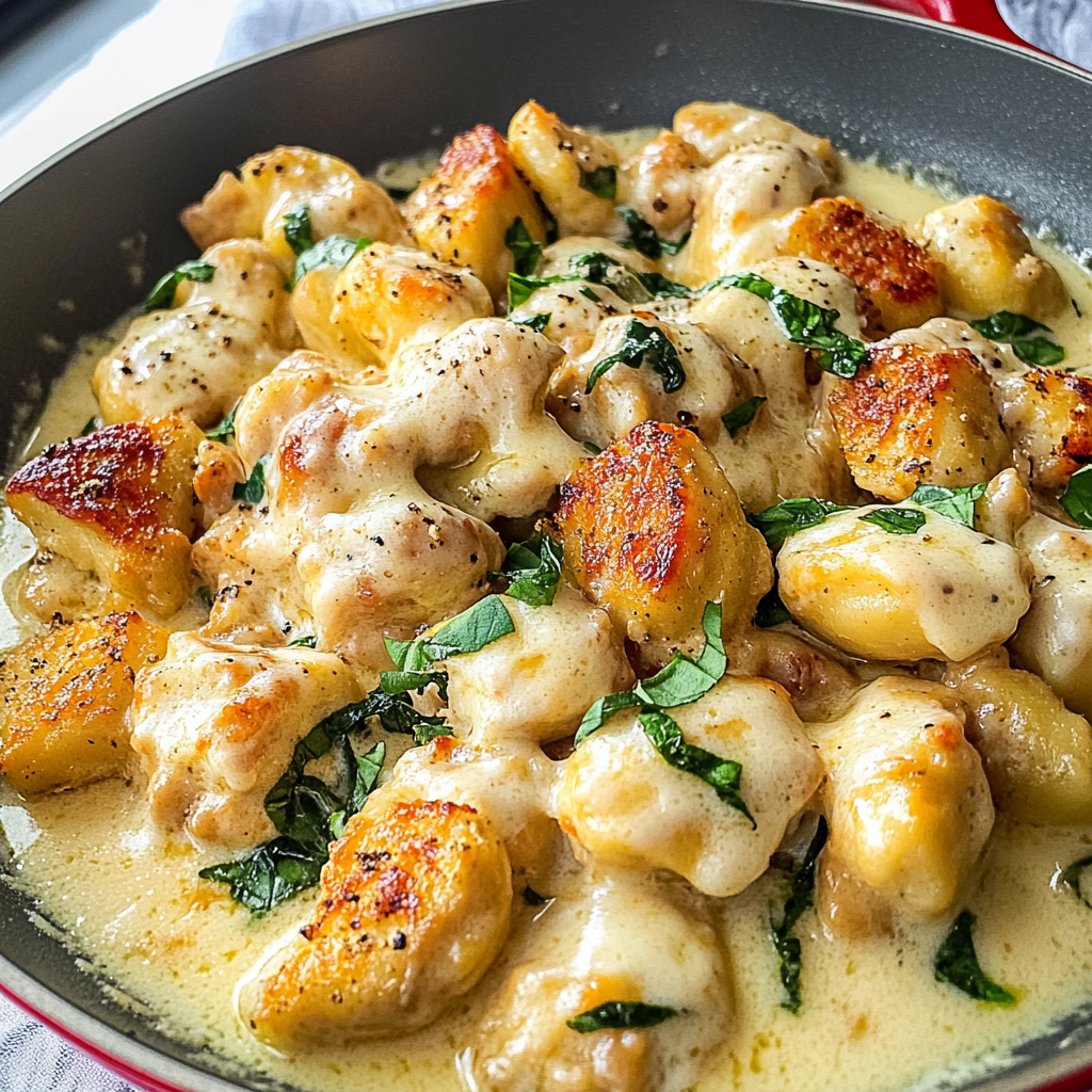 Recipe preparation for Chicken Alfredo Gnocchi