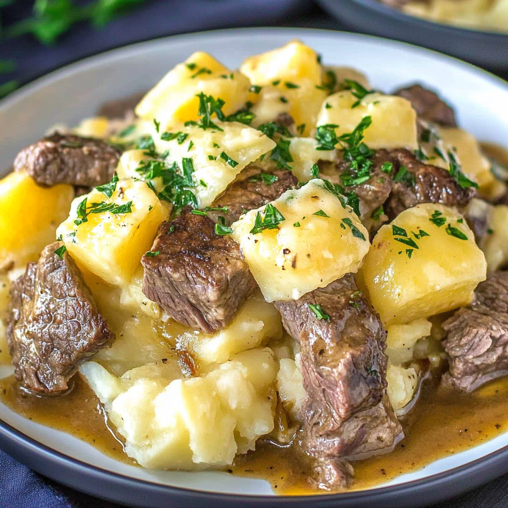 Recipe preparation for Slow Cooker Steak Potato Casserole