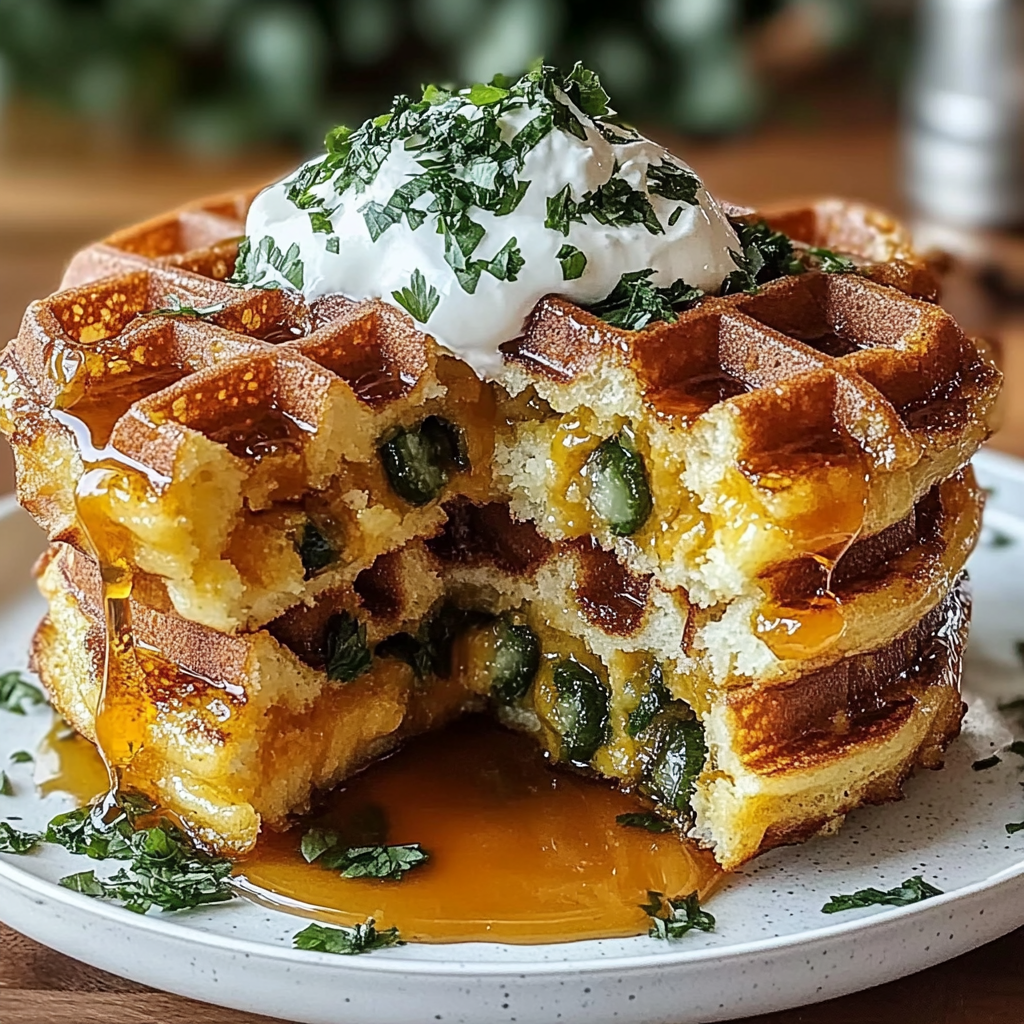 Recipe preparation for Cheddar Jalapeño Cornbread Waffles