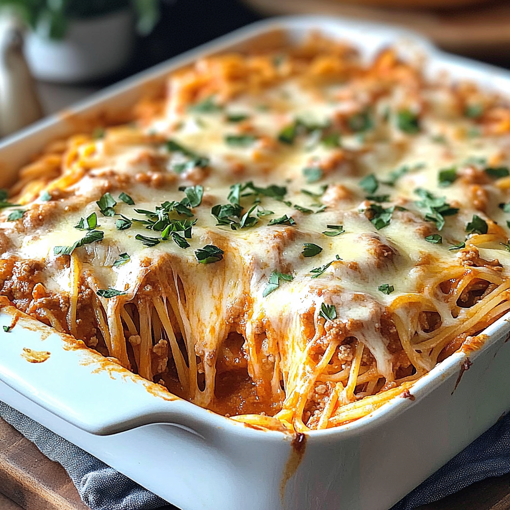 Recipe preparation for Baked Cream Cheese Spaghetti Casserole