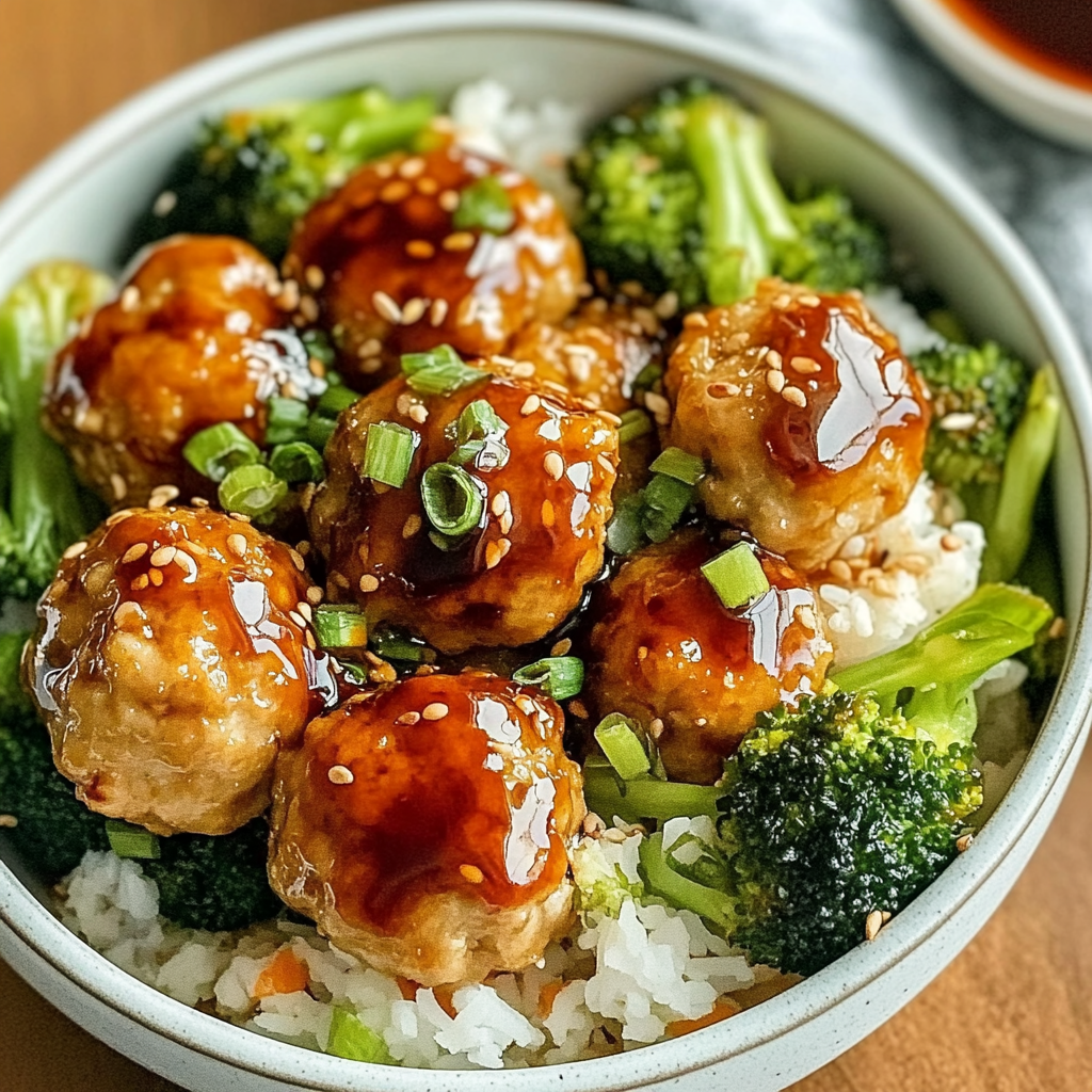 Recipe preparation for Sesame Chicken Meatball Bowls