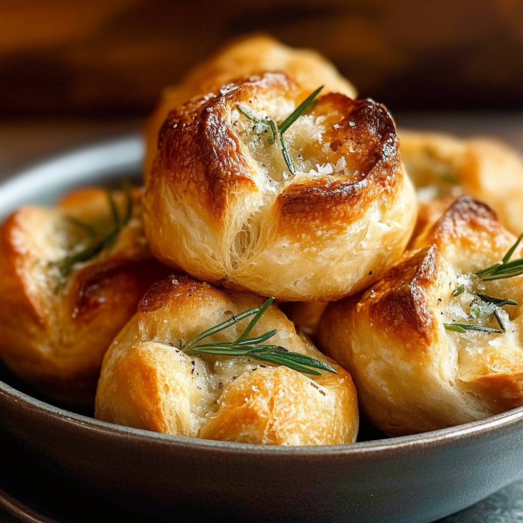 Recipe preparation for golden crust garlic rosemary focaccia muffins